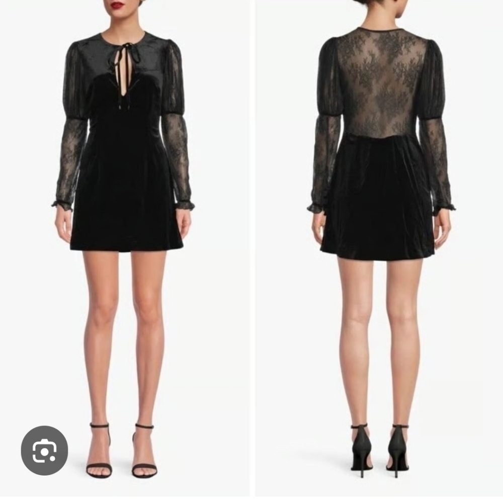 Free People Black Velvet Lace Mini Dress XS NWT Cocktail Party Romantic Luxury